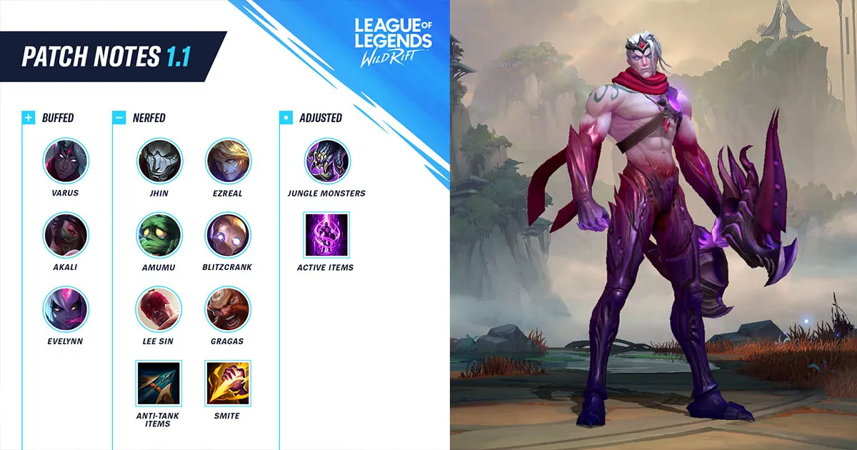 League of Legends: Wild Rift แพตช์ 1.1 แชมป์เมต้าโดนเนิร์ฟเพียบ