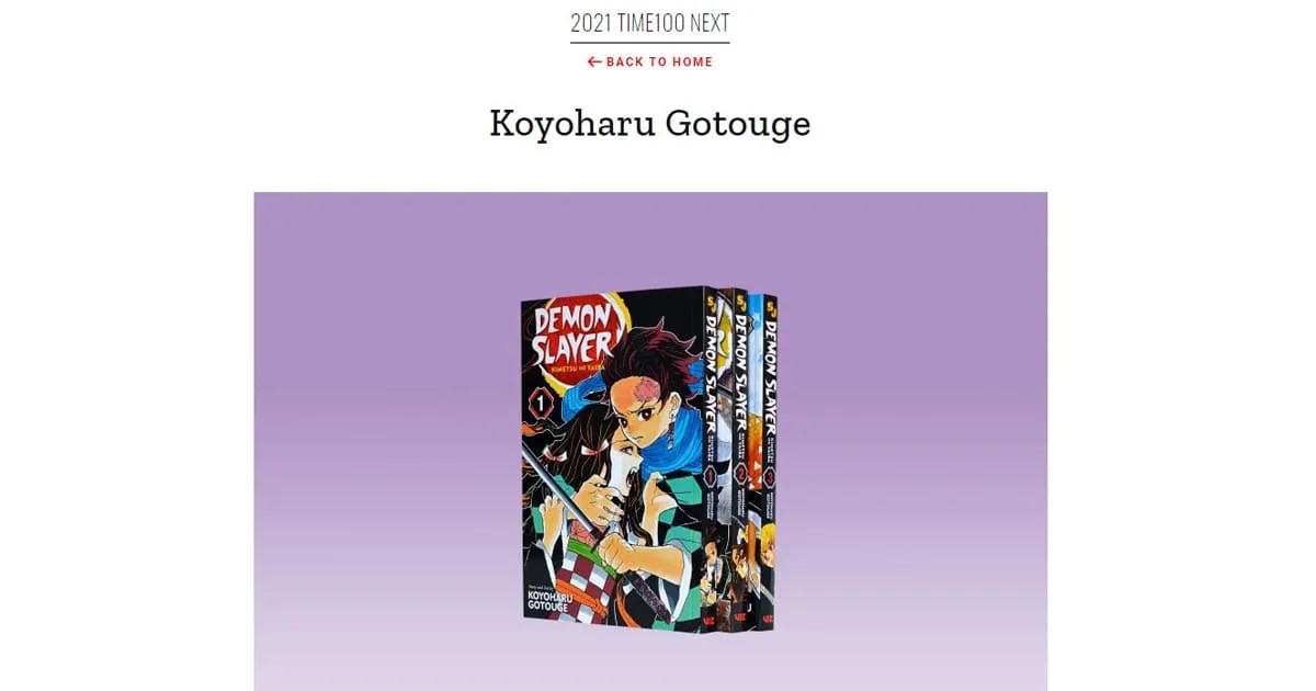 อาจารย์ Gotouge Koyoharu ถูกเลือกให้ติดอันดับผู้ทรงอิทธิพล TIME 100 Next