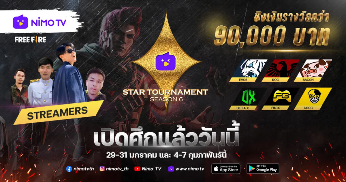 เปิดศึกเดือด Free Fire Nimo Star Tournament S6 เริ่มถ่ายทอดสด 29 มกราคมนี้ที่ Nimo TV