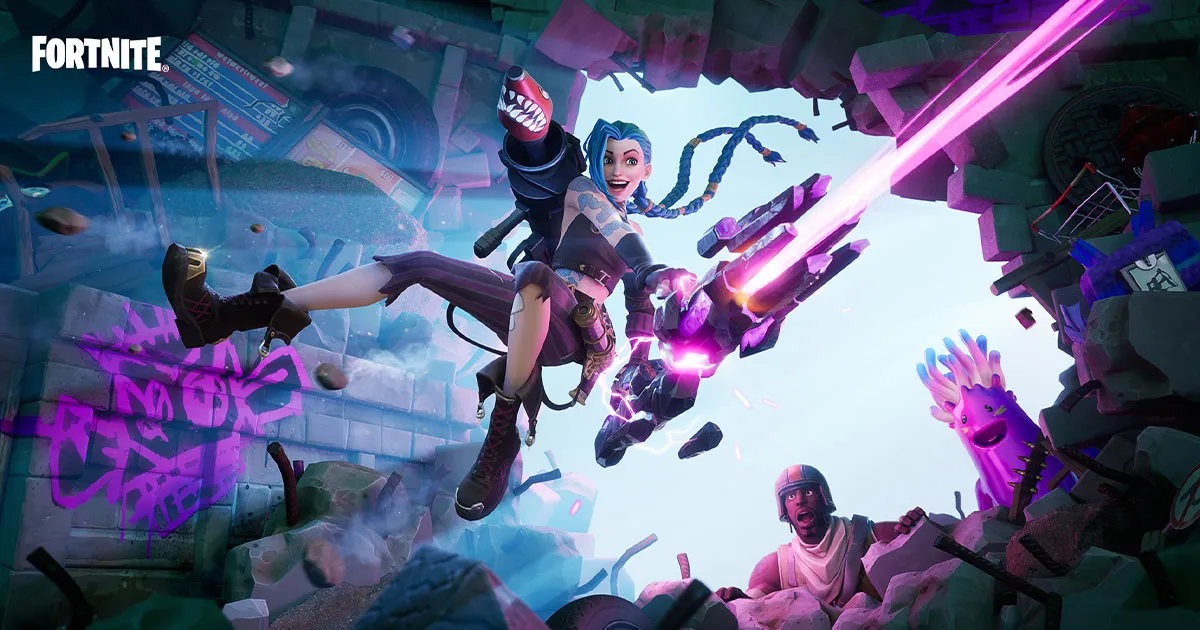 Jinx แชมเปี้ยนจาก LEAGUE OF LEGENDS เตรียมพร้อมกระโดดร่มเข้าสู่ FORTNITE