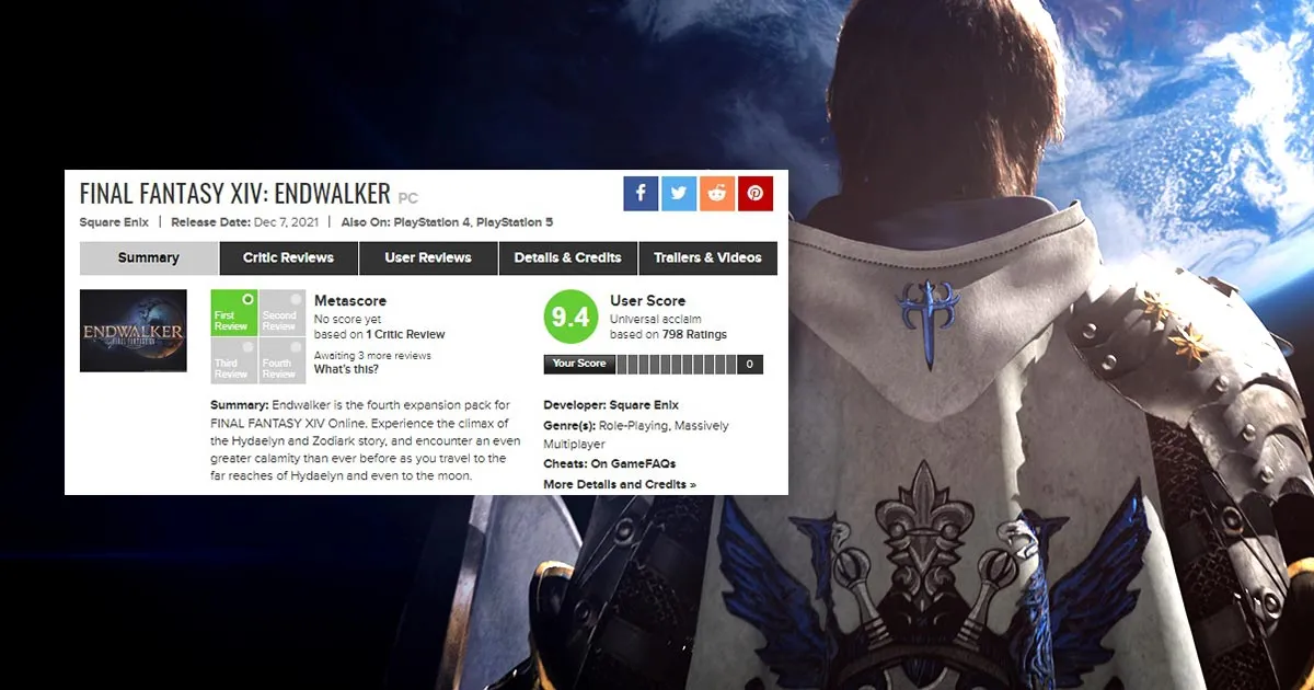 Final Fantasy XIV: Endwalker ได้รับคะแนนรีวิวเฉลี่ยจากผู้เล่นสูงสุดบน Metacritic