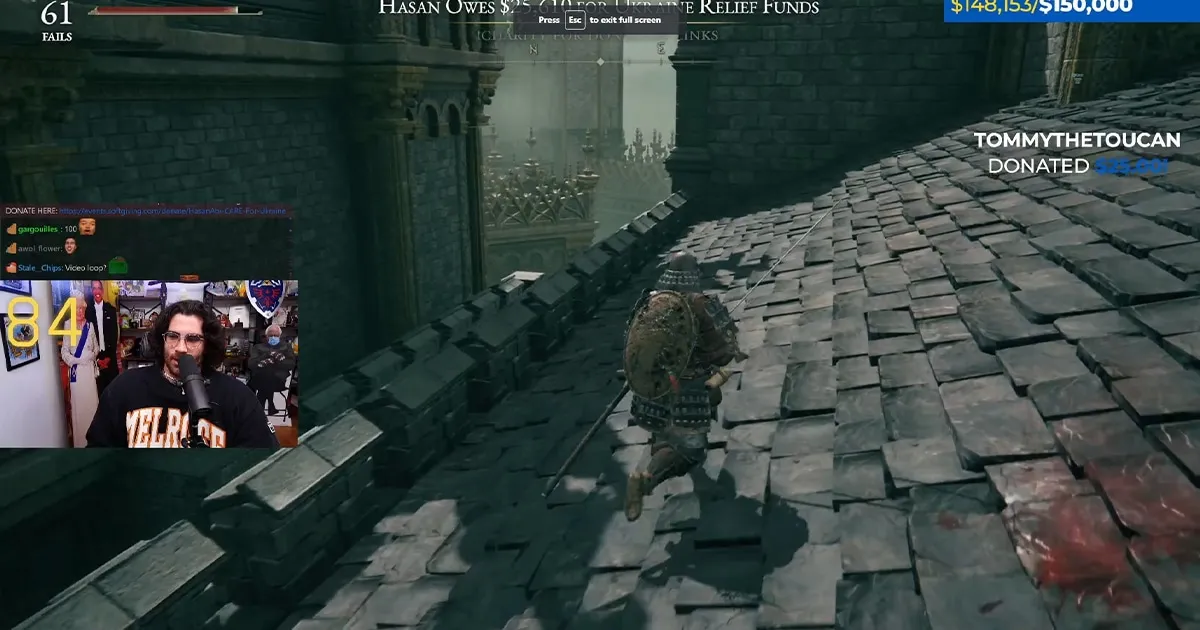 สตรีมเมอร์ Twitch ลั่น จะบริจาค 10 ดอล ให้ยูเครนทุกครั้งที่เล่นตายใน Elden Ring