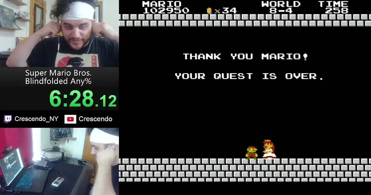 เกมเมอร์เทพ โชว์ปิดตาเล่นสปีดรัน Super Mario Bros. ภาคแรกจบใน 6 นาทีเศษ