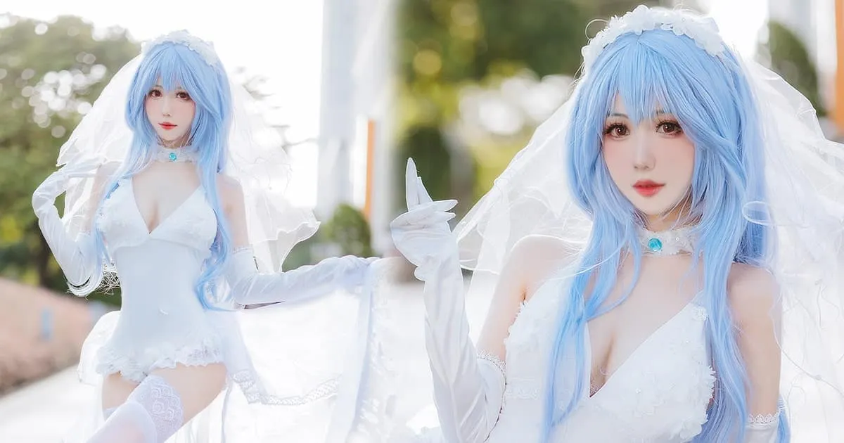 คอสเพลย์สาวคูลเอวานเกเลี่ยน Ayanami Rei สวยในชุดเจ้าสาวผมยาว