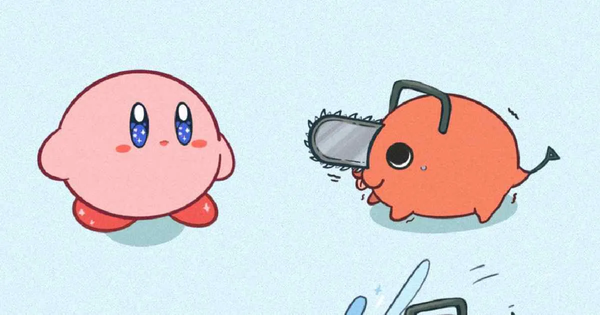 ชมภาพแฟนอาร์ต Kirby ดูดน้อง Pochita แปลงร่างเป็น Chainsaw Man สุดน่ารัก