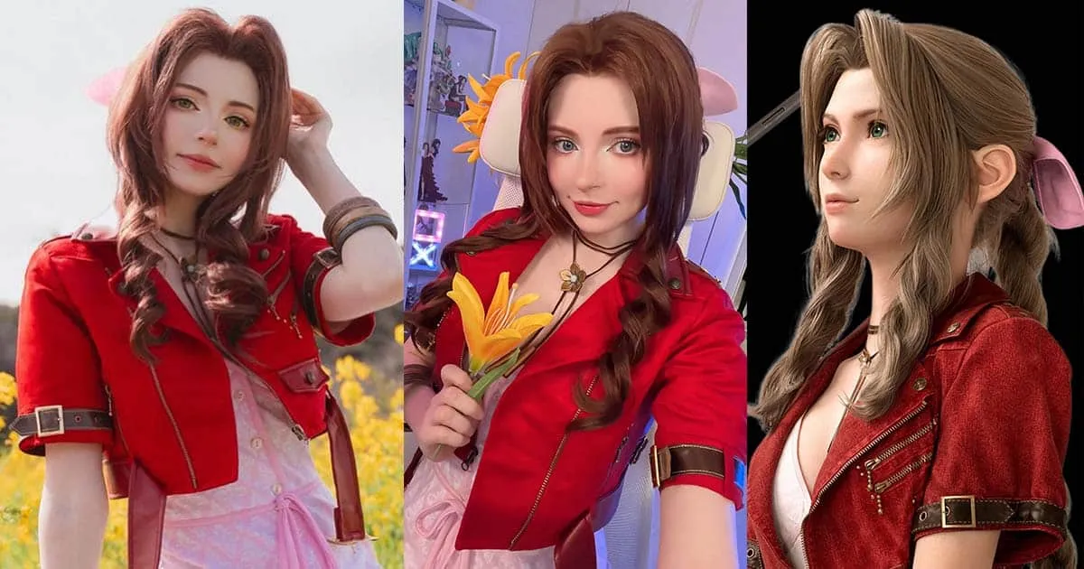 PeachMilky คอสเพลย์เป็นตัวละคร Aerith จากเกม Final Fantasy VII Rebirth