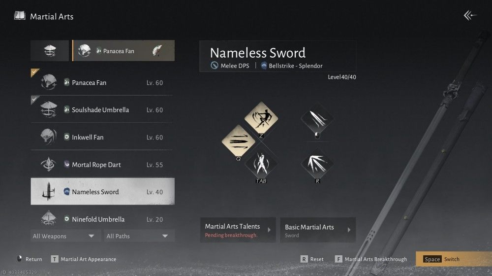 Where Winds Meet Nameless Sword Build