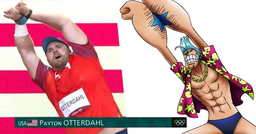 SUPER~ นักทุ่มน้ำหนักทีมชาติสหรัฐอเมริกาโพสต์ท่าของแฟรงกี้จาก One Piece