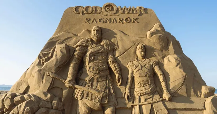 PlayStation ไต้หวันโปรโมตเกม God of War Ragnarok ด้วยศิลปะบนกองทราย