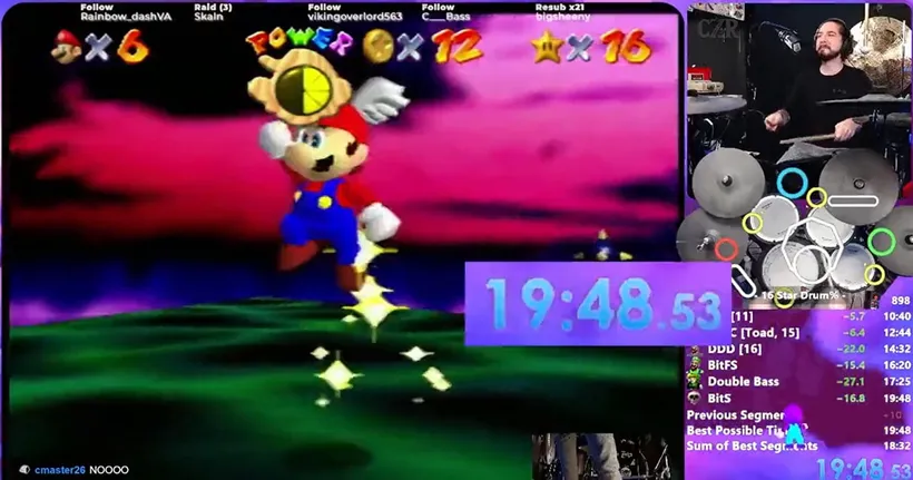 สตรีมเมอร์หนุ่มโชว์จบสปีดรัน Mario 64 โดยใช้กลองชุดล้วน ๆ