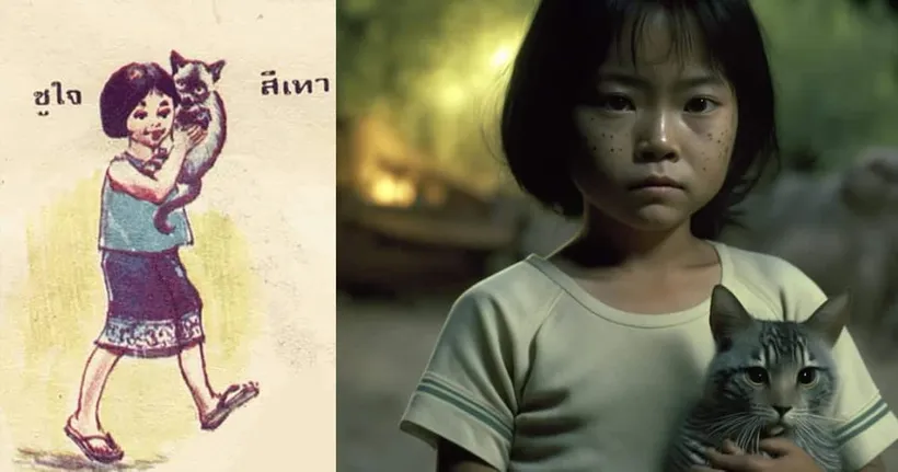 มานะ มานี จากหนังสือเรียนกลายเป็นหนังแนวลึกลับ โดยผู้ใช้ Midjourney