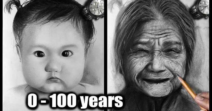 ศิลปินยูทูบเบอร์โชว์วาดภาพผู้หญิงตั้งแต่อายุ 1-100 ปีภายในรูปเดียวกัน