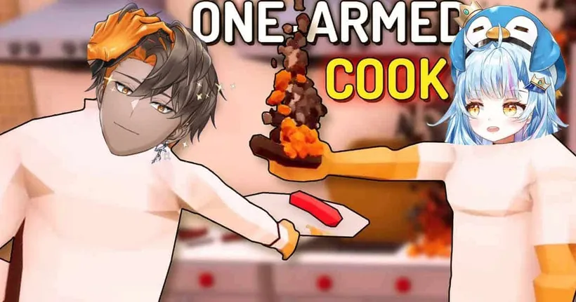 นี้คือชื่อเกม "One-armed cook" และนี้คือคนคอแลป "@Kamphee"
