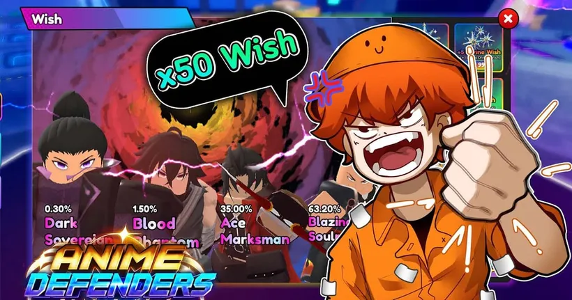 สุ่ม Wish ตู้ใหม่ 50 อัน จะได้ 0.1% มั้ย!!! l Anime Defenders