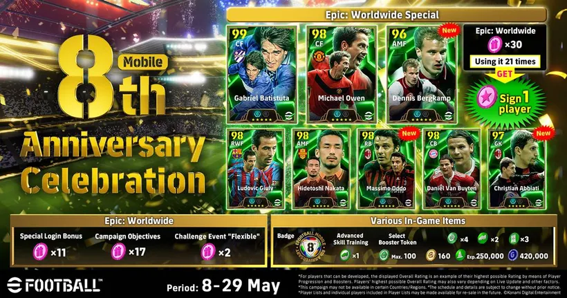 KONAMI ฉลองครบรอบ 8 ปี eFootball™ Mobile ด้วยแคมเปญพิเศษภายในเกม
