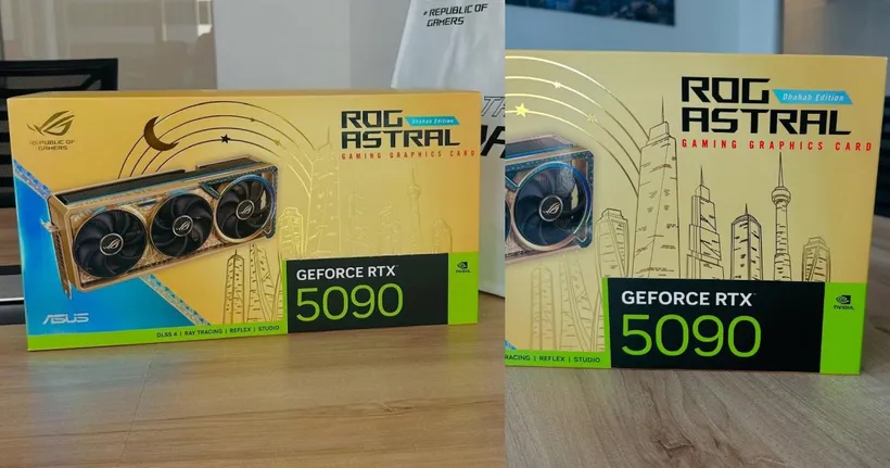 ASUS ROG Astral GeForce RTX 5090 Dhahab เผยกล่องการ์ดจอสีทองแสบตา หรูหรา เวอร์วังอลังการ