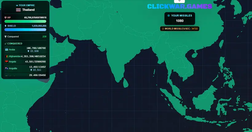 Clickwar.Games สรุปสถานการณ์ล่าสุด ตอนนี้ประเทศไทยยึดครองโลกสำเร็จแล้ว!