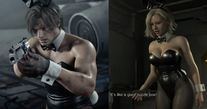 เกมเมอร์โชว์ภาพม็อด Resident Evil Requiem ที่เปลี่ยนชุดแต่งกายของ Grace และ Leon ให้เป็นชุดกระต่ายสุดกร้าวใจ