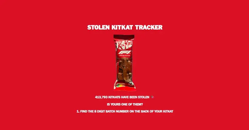 KitKat สร้าง Stolen KitKat Tracker เพื่อตามหา KitKat x F1 ล็อตที่ถูกขโมยไป!