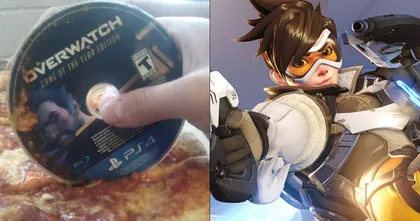 แฟนเกม Overwatch นำแผ่นเกมภาคแรกบน PS4 มาใช้ตัดพิซซ่า