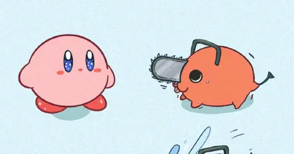 ชมภาพแฟนอาร์ต Kirby ดูดน้อง Pochita แปลงร่างเป็น Chainsaw Man สุดน่ารัก