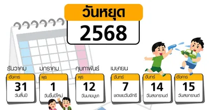 วันหยุด 2568 / 2025 เช็กวันหยุดราชการ ธนาคาร วันหยุดยาวกี่วันเดือนตามแต่ละเดือน