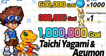 รวมพลังกันต่อ! Digimon Up ขยายยอดไมล์สโตนลงทะเบียนล่วงหน้าสูงสุดเป็น 1 ล้าน! เตรียมแจก Tachi Yagami & Agumon!